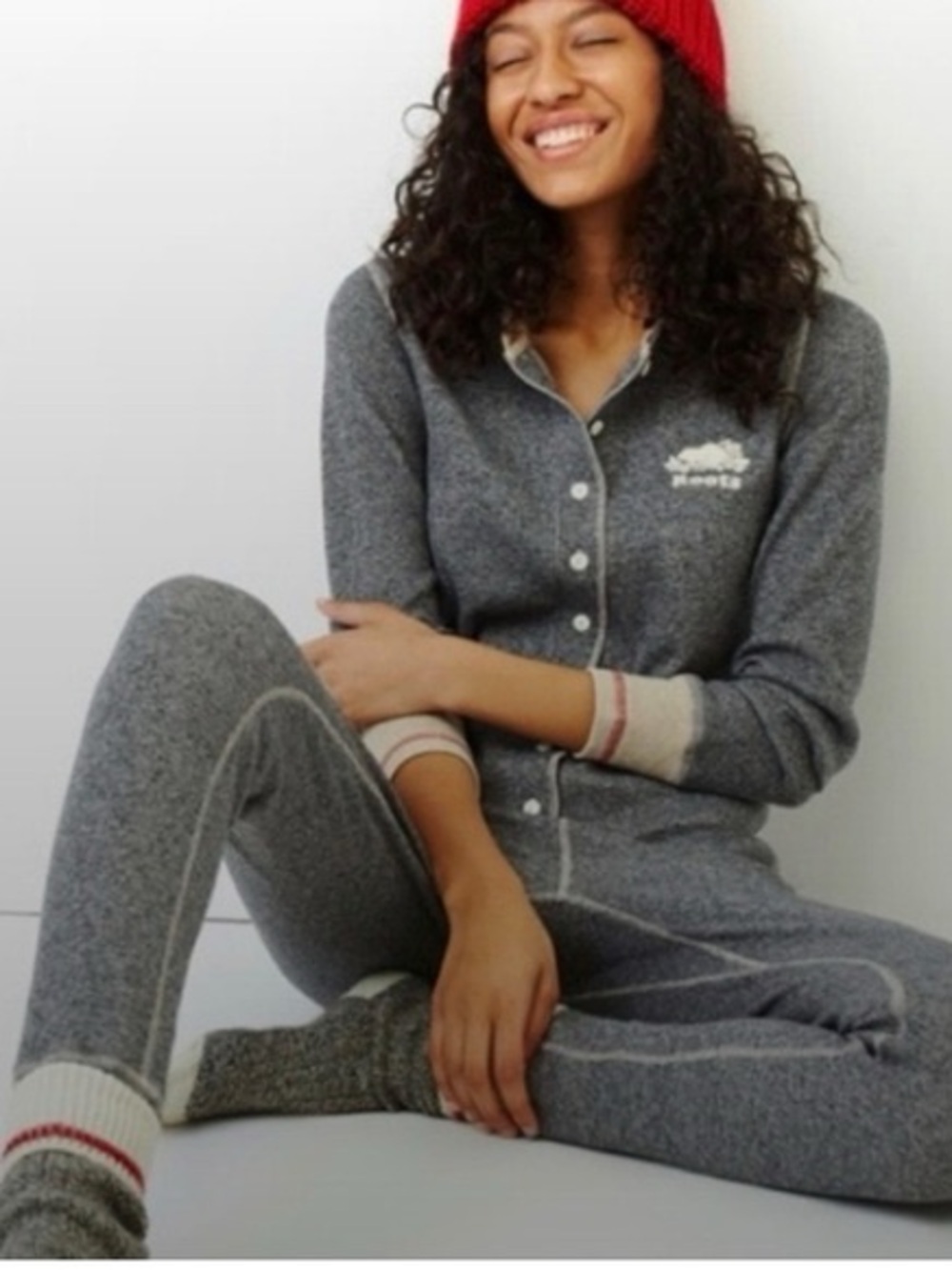Roots Cabin Onesie Long John Henley Lounge Suit Salt & Pepper Gray Small